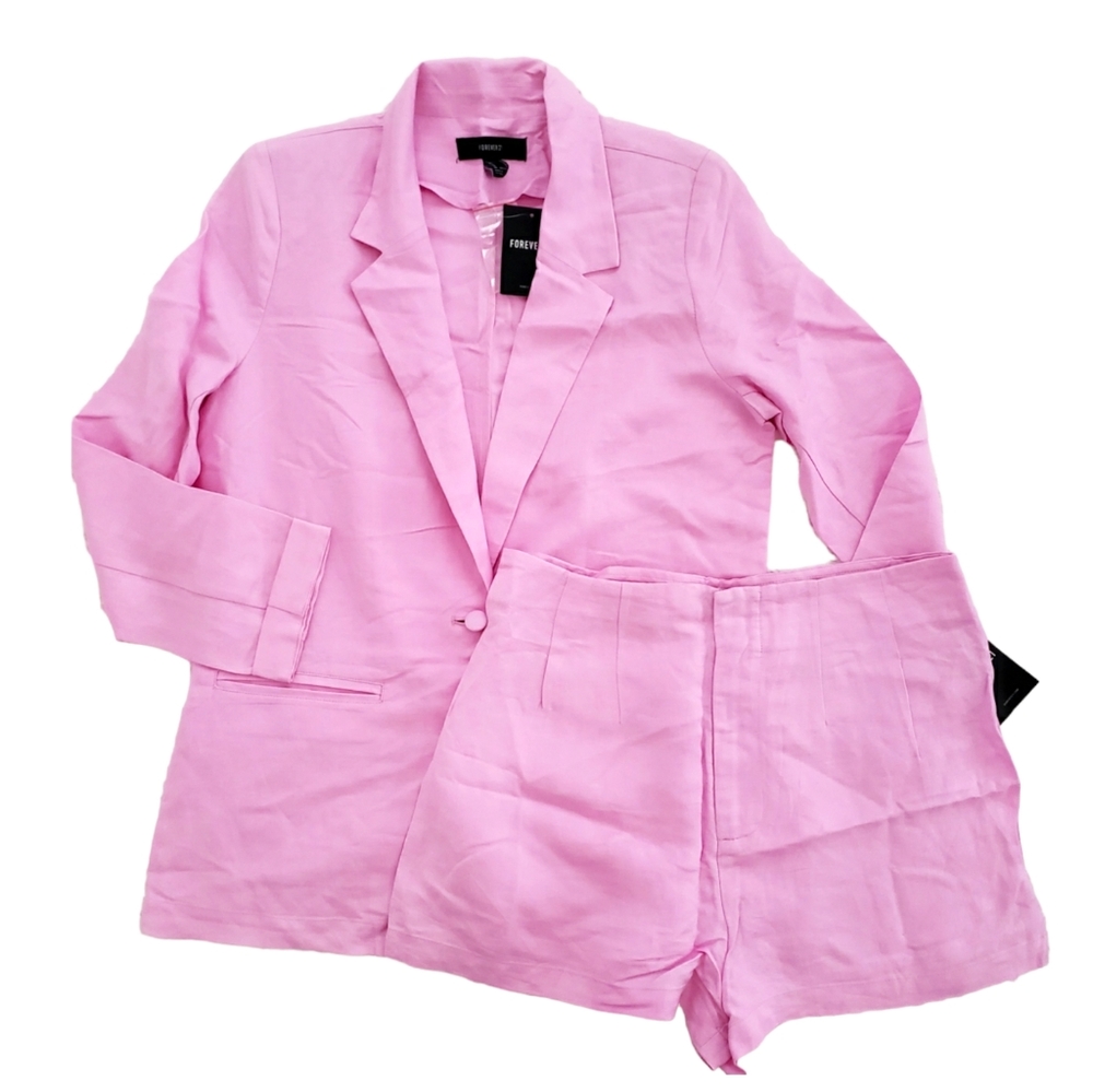 F21 pink woven linen rayon Womans 2pc short set M